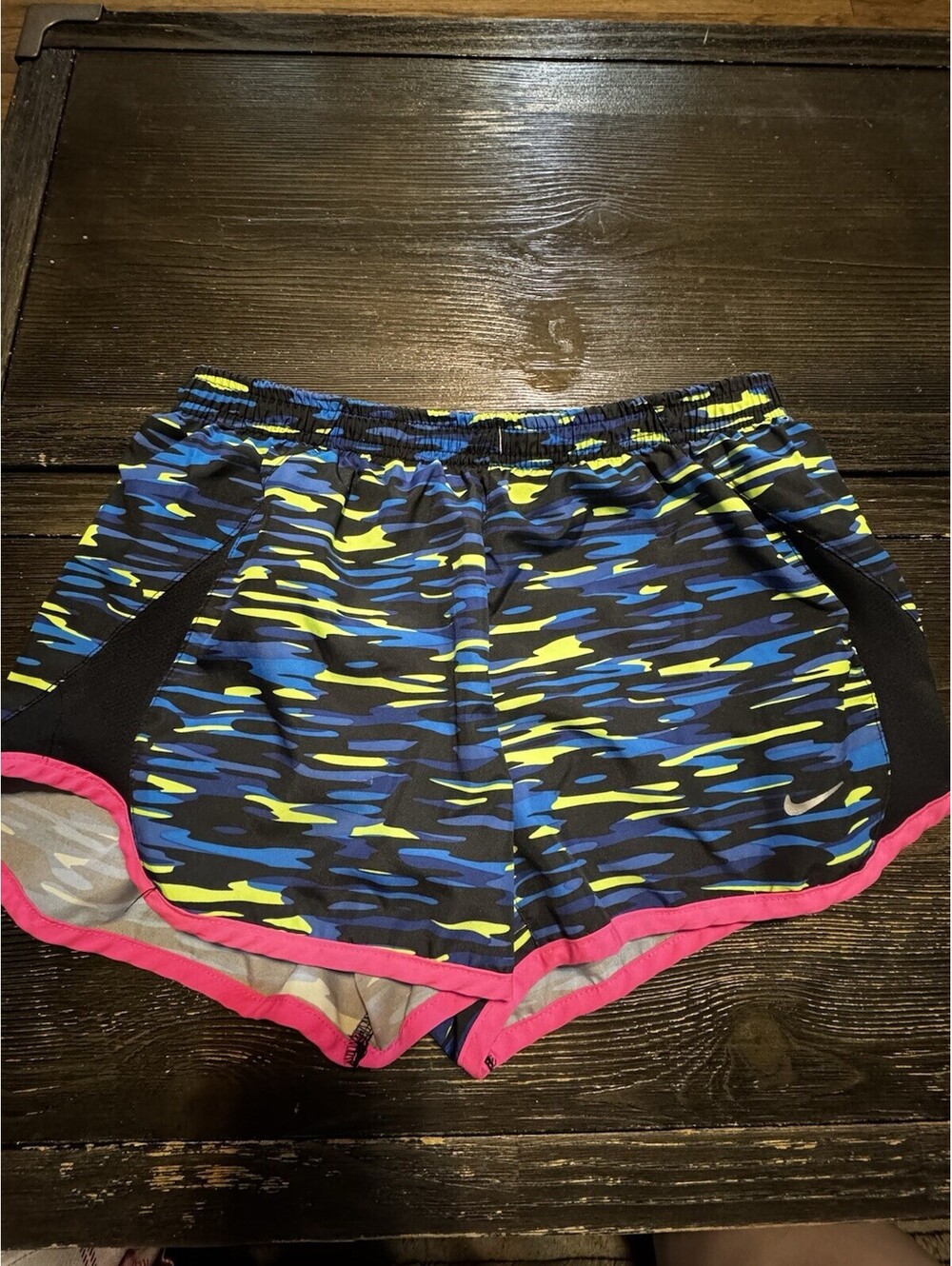 Nike Tempo Dri-FIT Running Shorts Womens Small Blue Pink Lined Zip Pocket